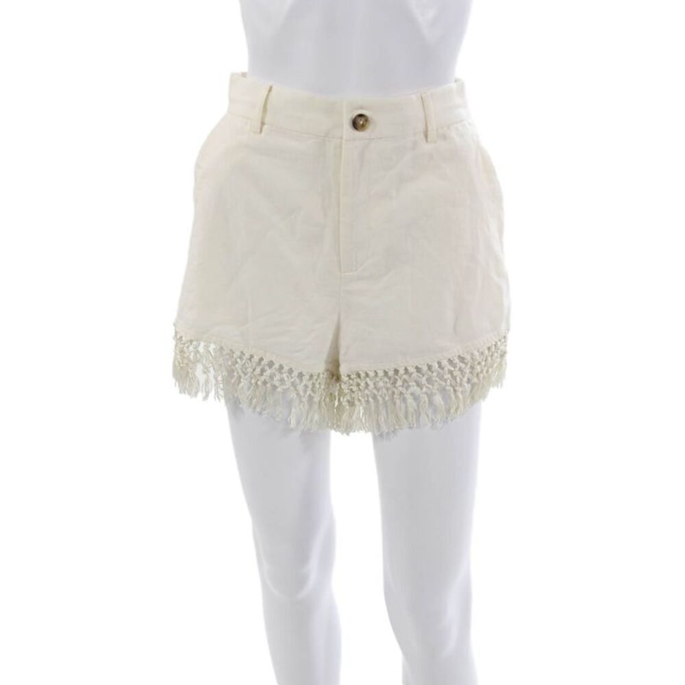 Cami NYC Womens Hot Pants Linen Blend Ivory Button Size 0